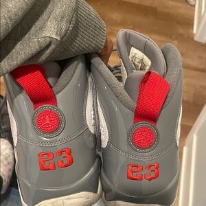 Gray and Red Athletic Sneakers